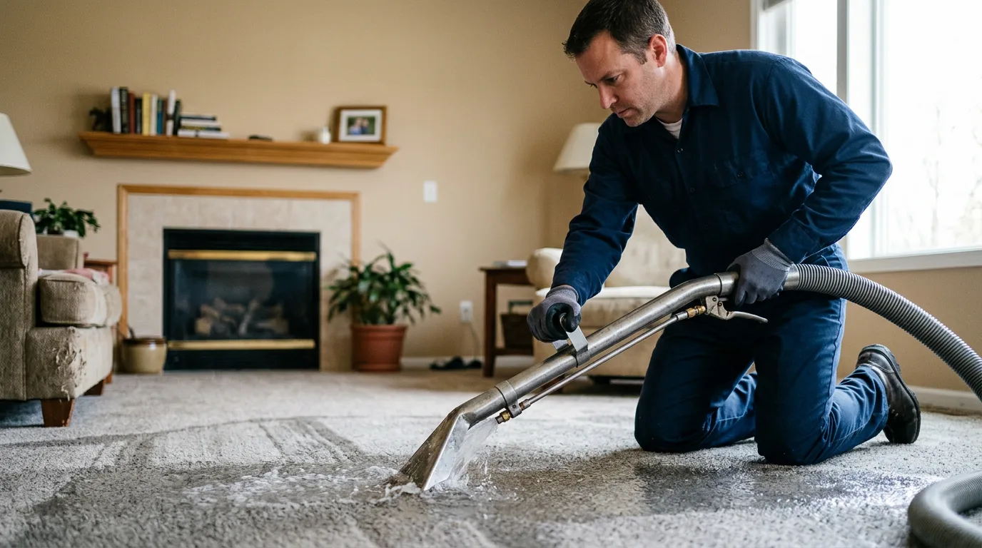 Water damage restoration technician working near Kane, IL